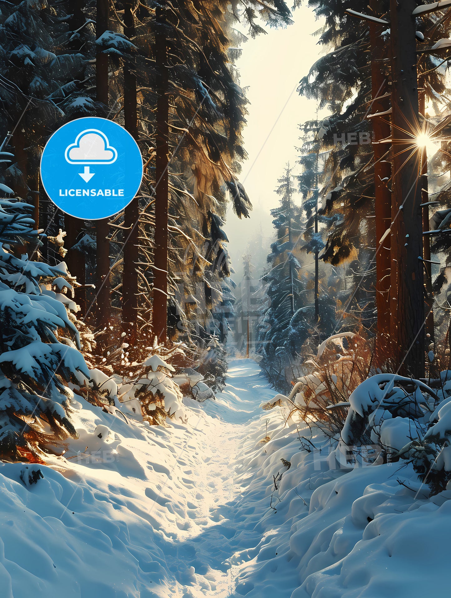 Winter Forrest, A Snow Covered Path In A Forest