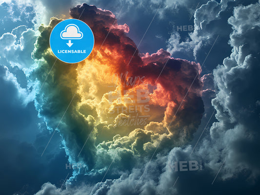 Rainbow Love Colorful Heart, A Rainbow Colored Cloud In The Sky