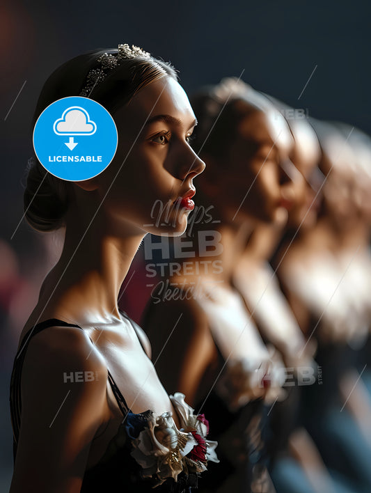 Linear Perspective, Dynamic Closeup, A Group Of Women In A Line