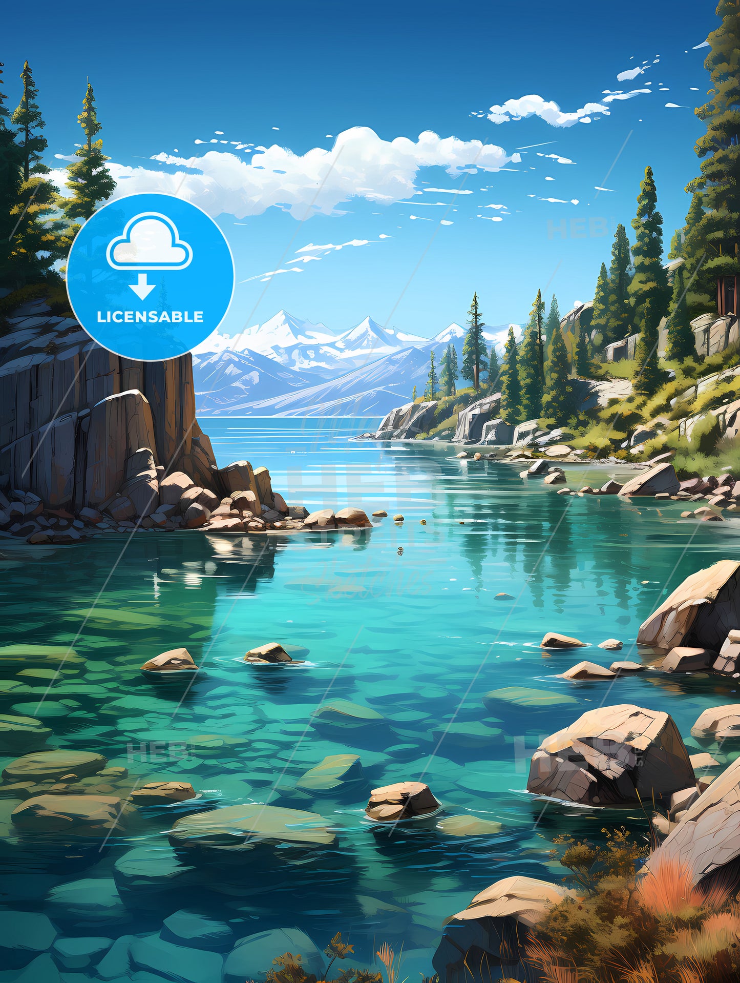 Lake Tahoe National Park, A Lake Surrounded By Rocks And Trees