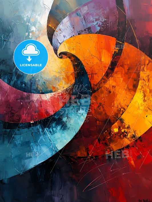 Abstract Art Of Curved Lines, A Colorful Swirly Painting