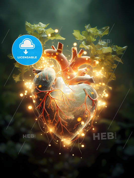 Hope In The Heart, A Glowing Heart With Branches And Leaves