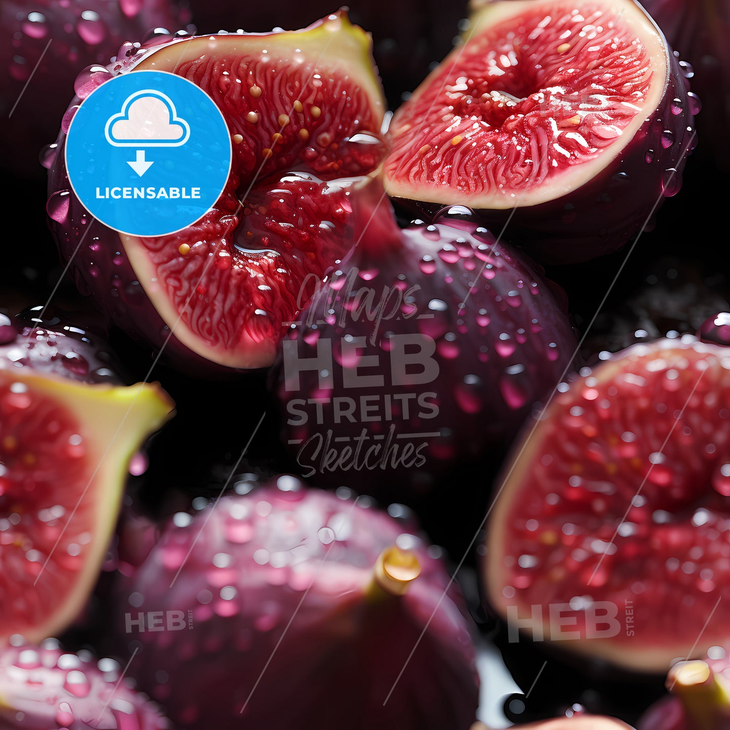 Fresh Fig Seamless Background, A Group Of Figs With Water Drops