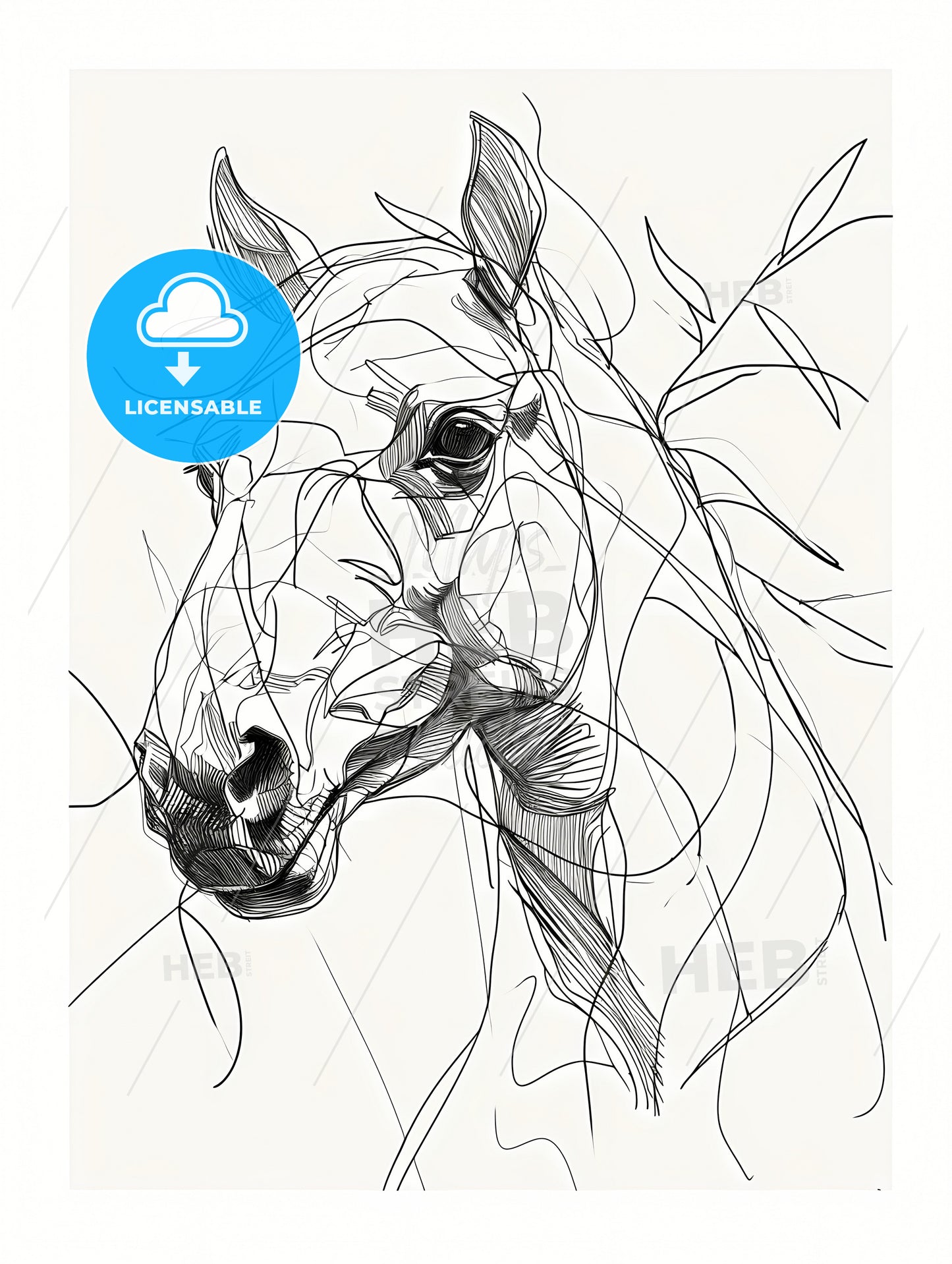 A Line Art Drawing Of A Eagle Face, A Drawing Of A Horse