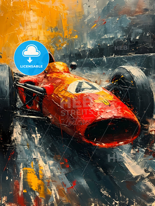Formula One Style Race Car, A Painting Of A Red Race Car