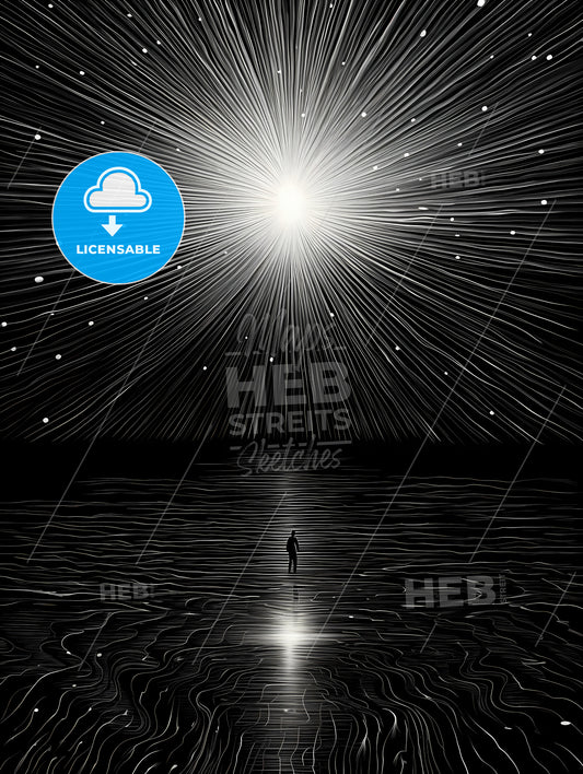 There Was A Particularly Bright Star, A Person Standing In Water With A Bright Light Behind It