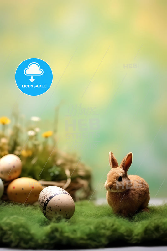 Easter Background With Copy Space, A Bunny Next To Eggs