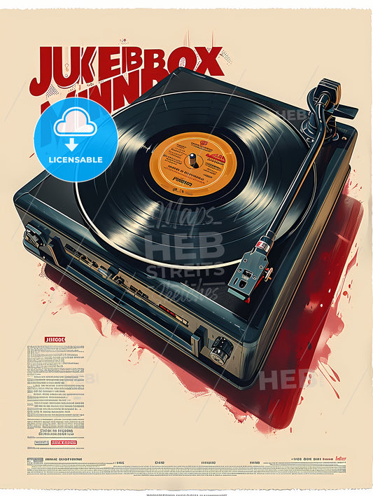 Simple Music Poster With The Text Jukebox Mind, A Record Player With A Record On It
