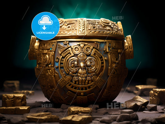 A Gold Treasure Inca, A Gold And Silver Container With A Face Carved Into It