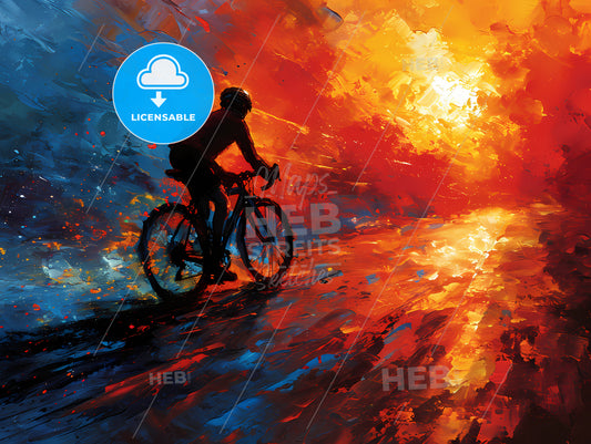 The Triathlon Canyon Bicycle, A Person Riding A Bicycle On A Road With Fire Behind Him