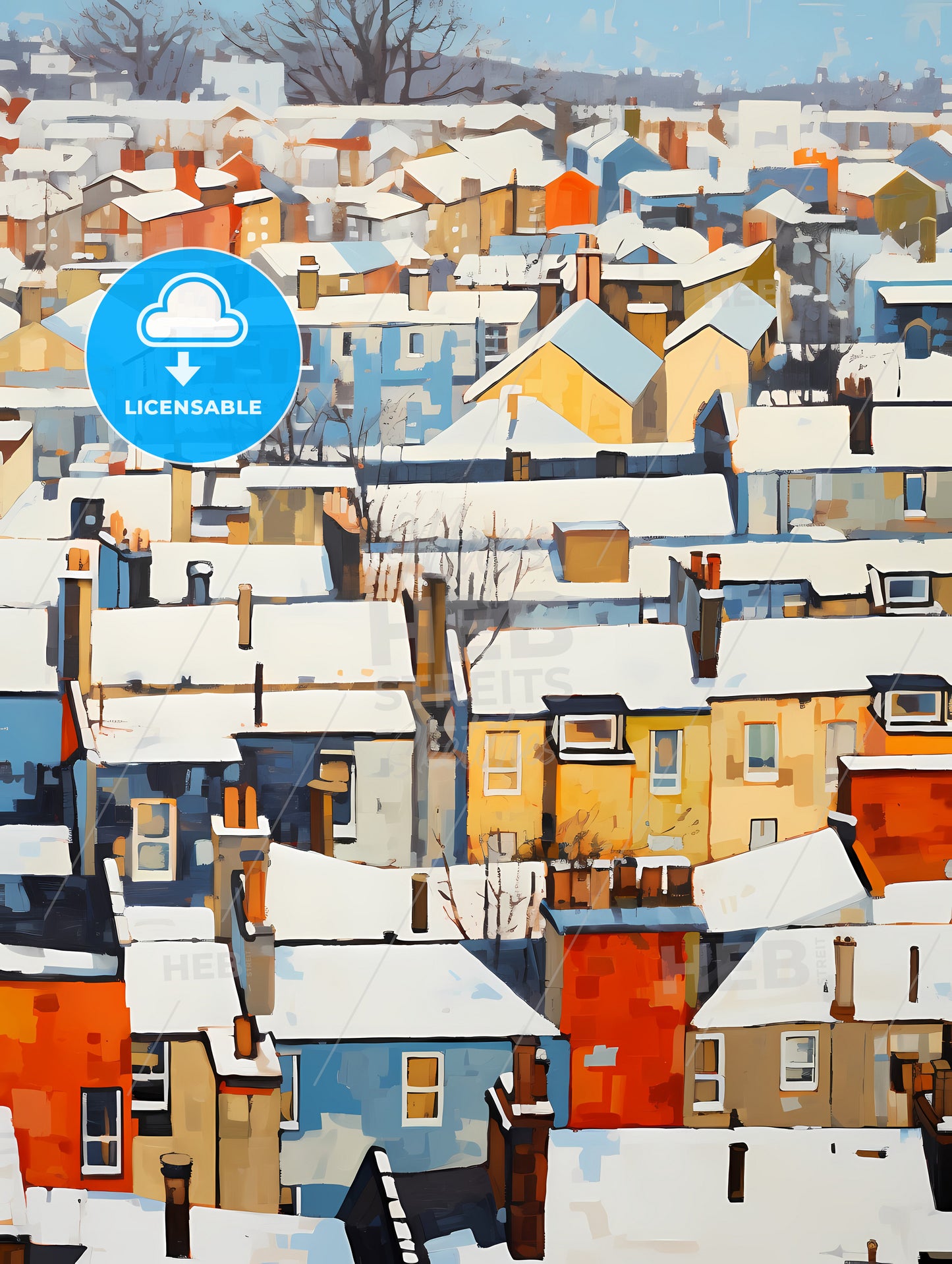 Snowy Urban Roofs Of London, A Group Of Buildings Covered In Snow