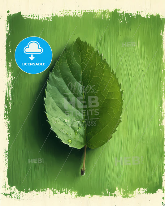 Amidst Minimalist Strokes Lies An Abstract Leaf - A Green Leaf On A Green Surface