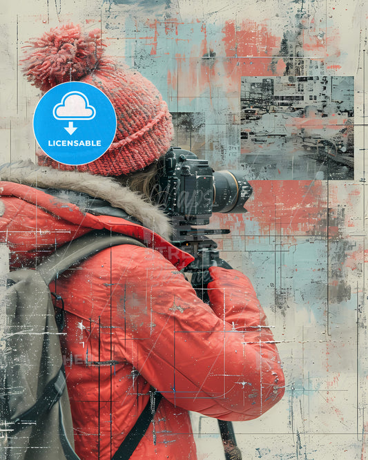 A Trendy Young Person Records - A Person In A Red Coat And Hat Taking A Picture