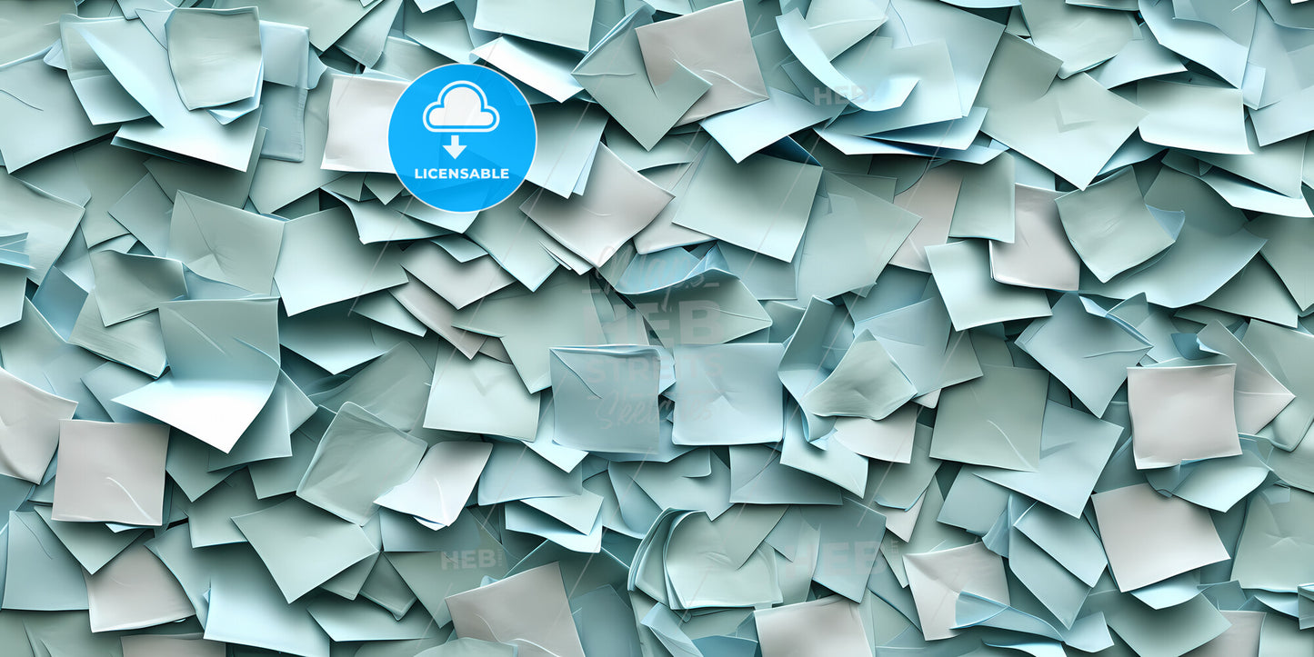 Abstract Minimal Green Geometric Background With Blank Square Card - A Pile Of Blue And White Sticky Notes