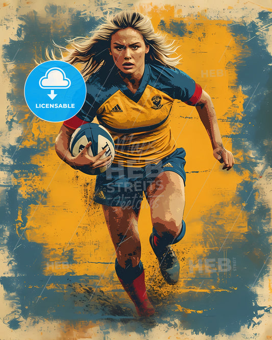 Rugby Girl - A Woman Running With A Ball
