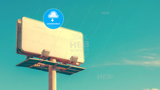Big Blank Highway Sign Isolated On Green - A Billboard With A Blue Sky