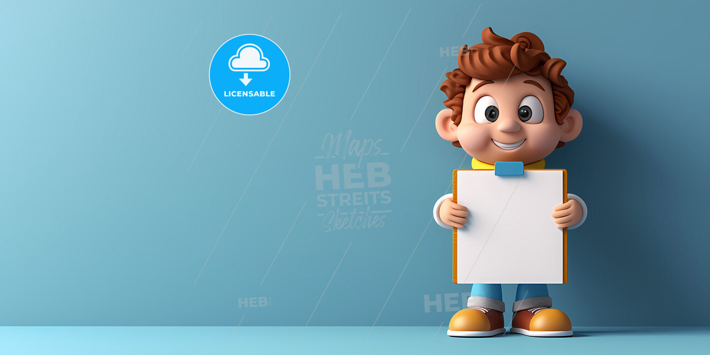 Cartoon Character Young Caucasian Man Isolated On Blue Background - A Cartoon Character Holding A Sign