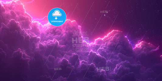 Digital Illustration Of Aurora Borealis, Abstract Background - Purple Clouds With Lightning In The Sky