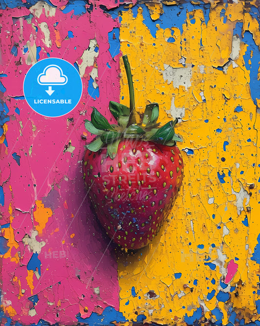 The Flat Vector Strawberry Illustration - A Strawberry On A Colorful Surface