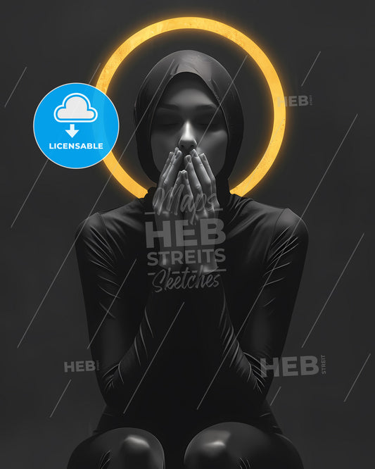 Flyer Design, Modern, Artistic - A Woman In Black With A Head Scarf And A Halo