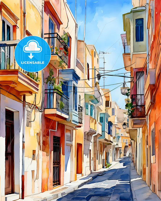 Heraklion, Greece - A Watercolor Of A Street With Buildings And A Street With A Street And A Street With A Street And A Street With Buildings