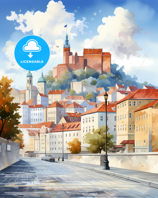 Bratislava, Slovakia - A Street With A Road And Buildings On Top Of It