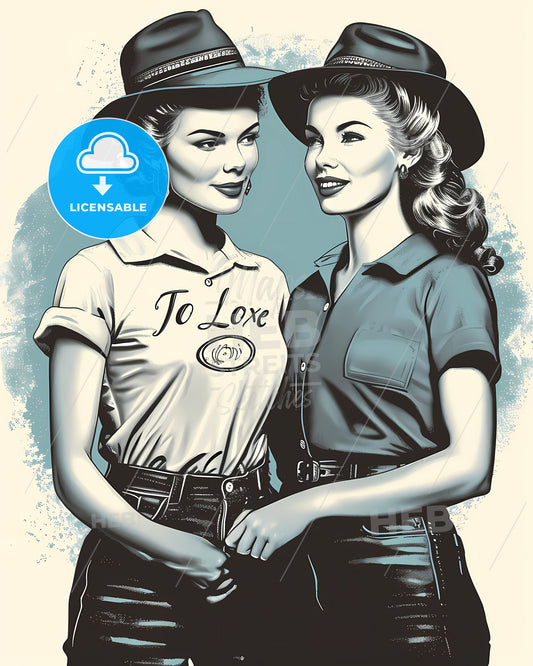 Lgbt Couple Born To Love - Two Women Wearing Hats And Shirts