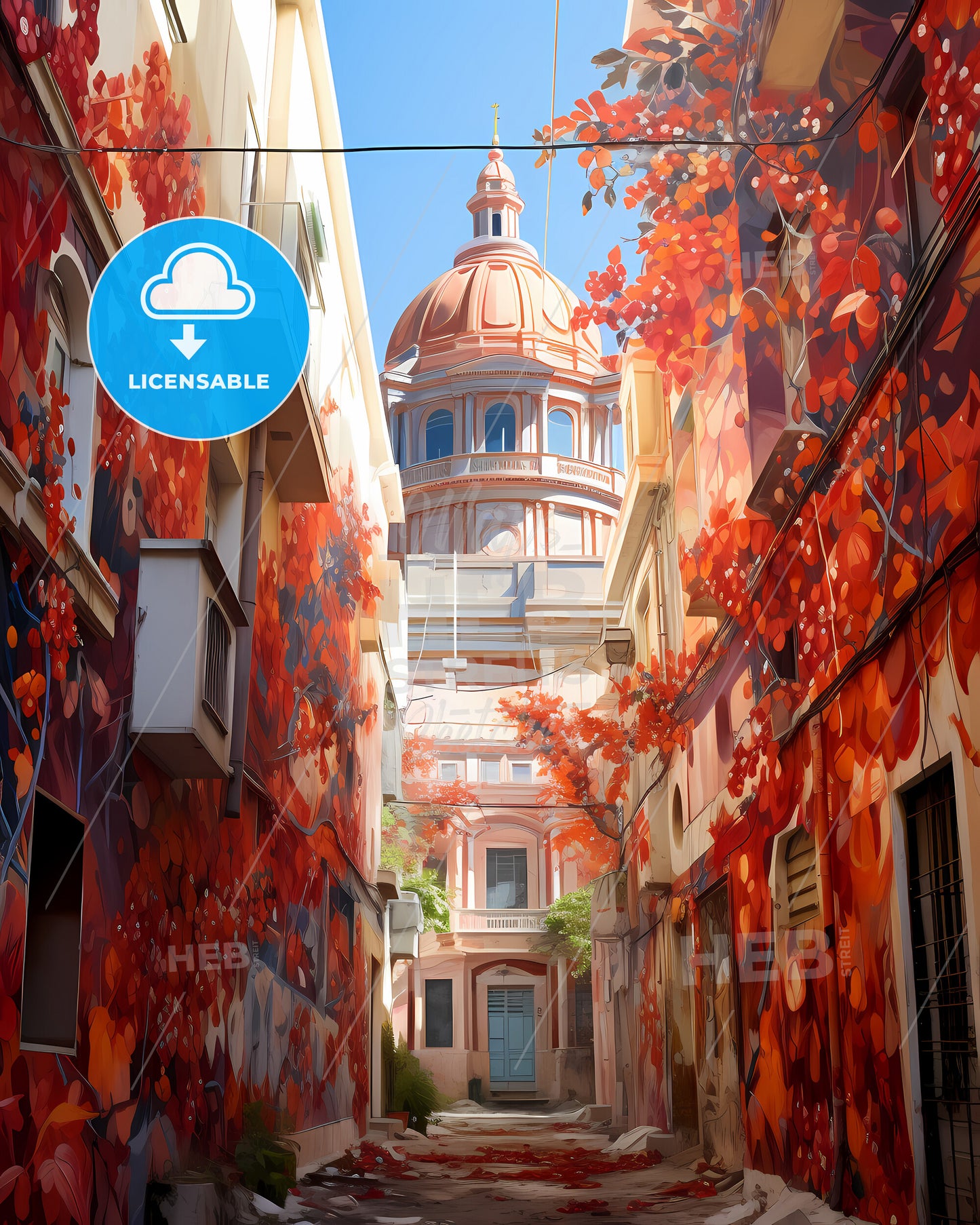 Foggia, Italy - A Street With Colorful Buildings And A Dome