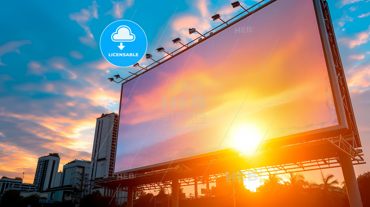Advertising Billboard, Road - A Large Billboard With A Sunset In The Background