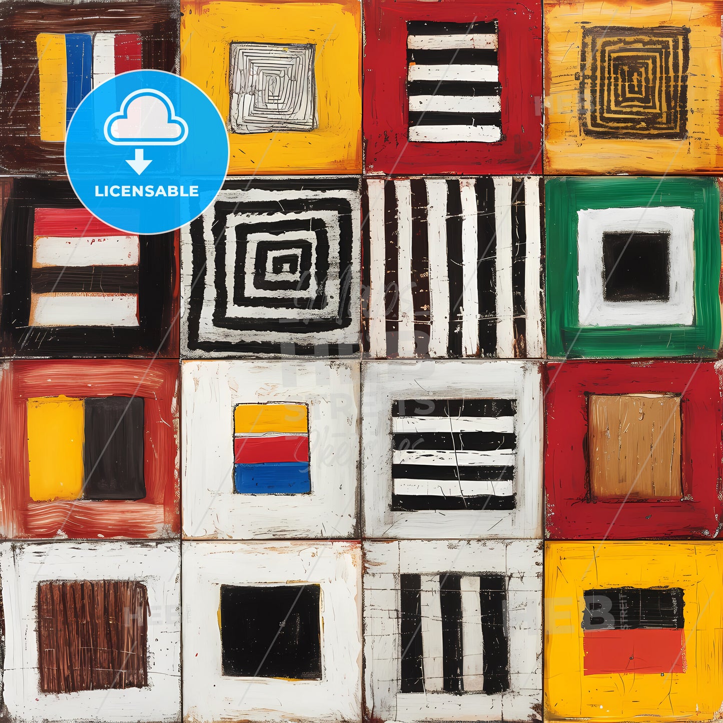 Risograph, Serival Circles Painted Bymaud Lewis, Very Cute, Abstract Simple Lines - A Group Of Squares With Different Colors