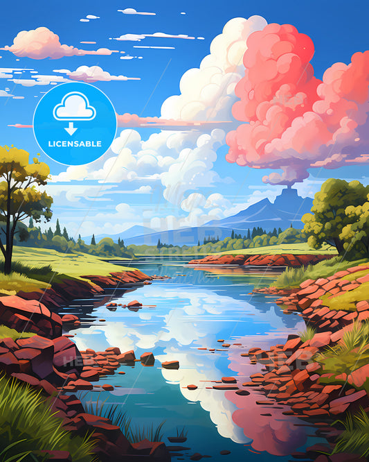 Galapagos, Ecuador - A River With Trees And Rocks