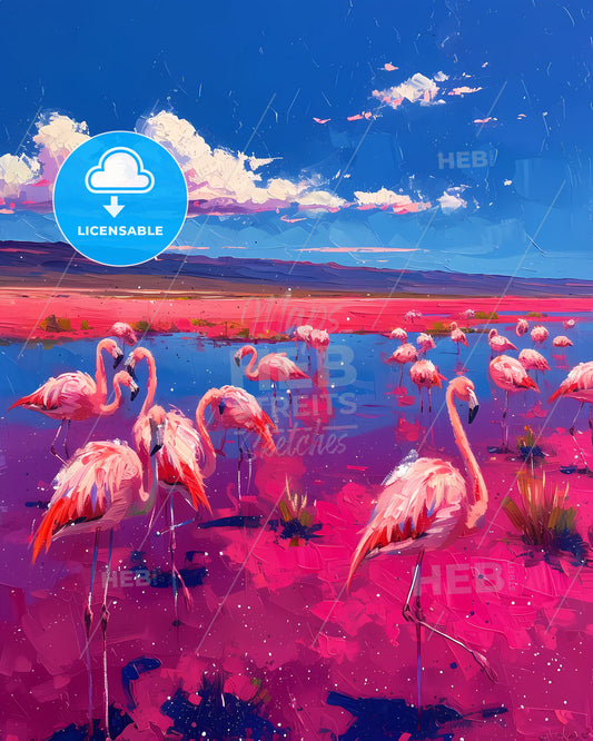 Laguna Colorada, Bolivia - A Group Of Flamingos In A Pink Lake