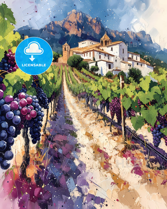 Levante, Spain - A Painting Of A Vineyard With Grapes