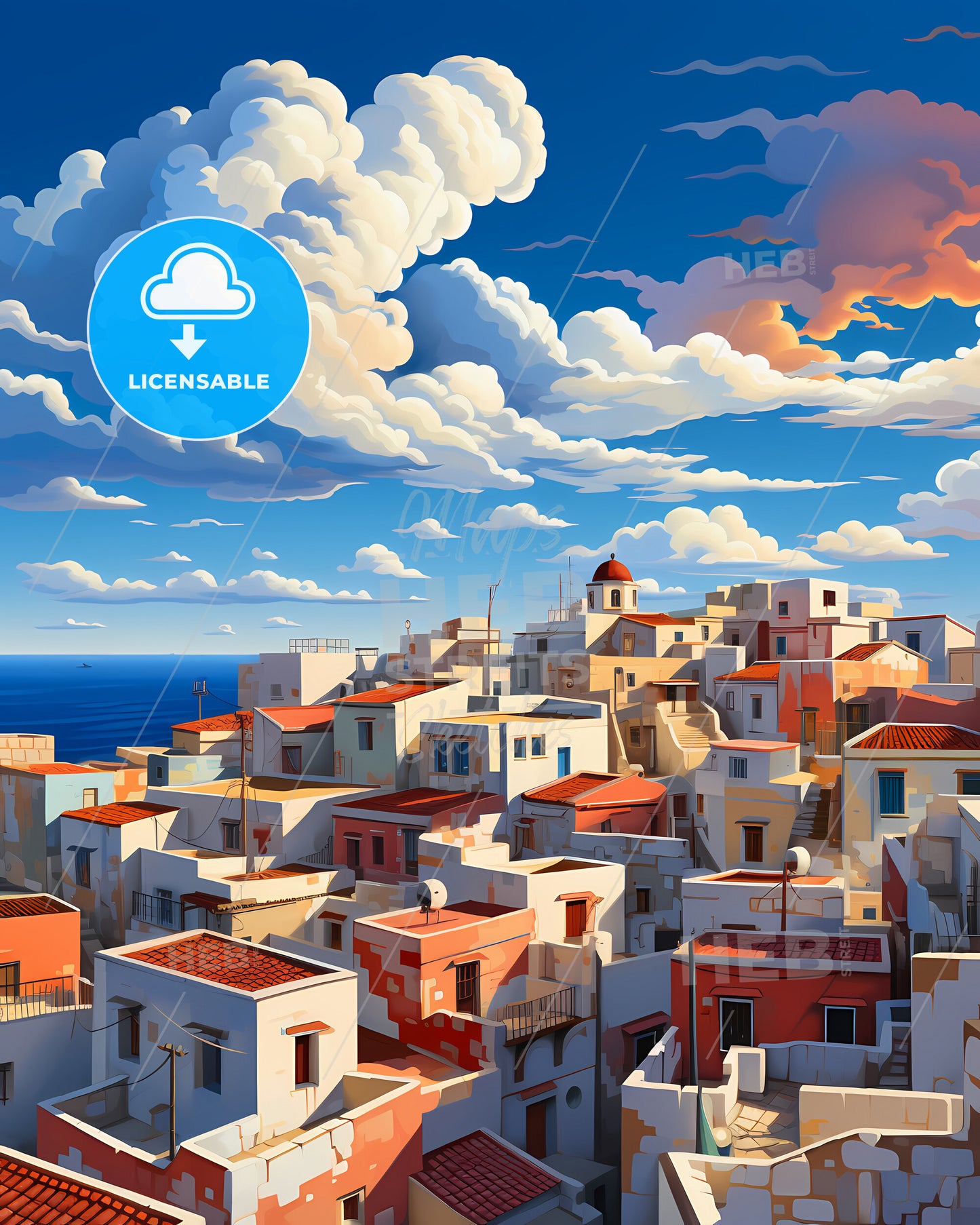 On The Roof Of Maldives, Republic Of Maldives - A Group Of Buildings With Red Roofs And Blue Sky With Clouds