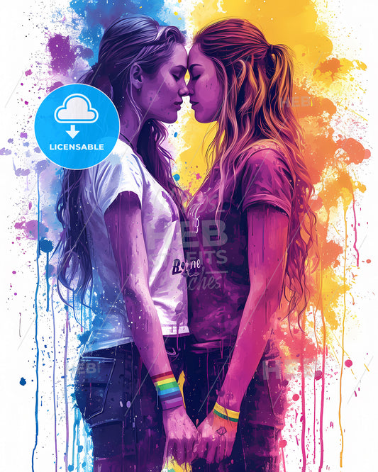 Lgbt Couple Born To Love Illustration - Two Women Standing Next To Each Other