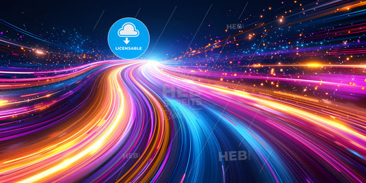 Abstract Background With Glowing Neon Curvy Lines - A Colorful Light Trails In The Sky