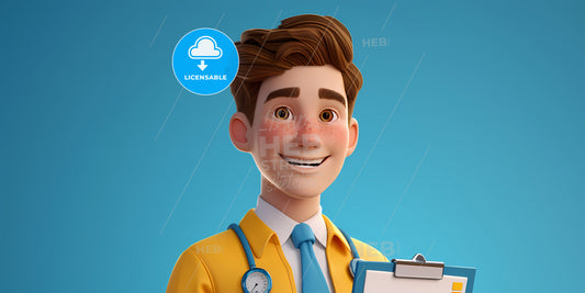 Cartoon Character Young Caucasian Man Isolated On Blue Background - A Cartoon Character Of A Doctor
