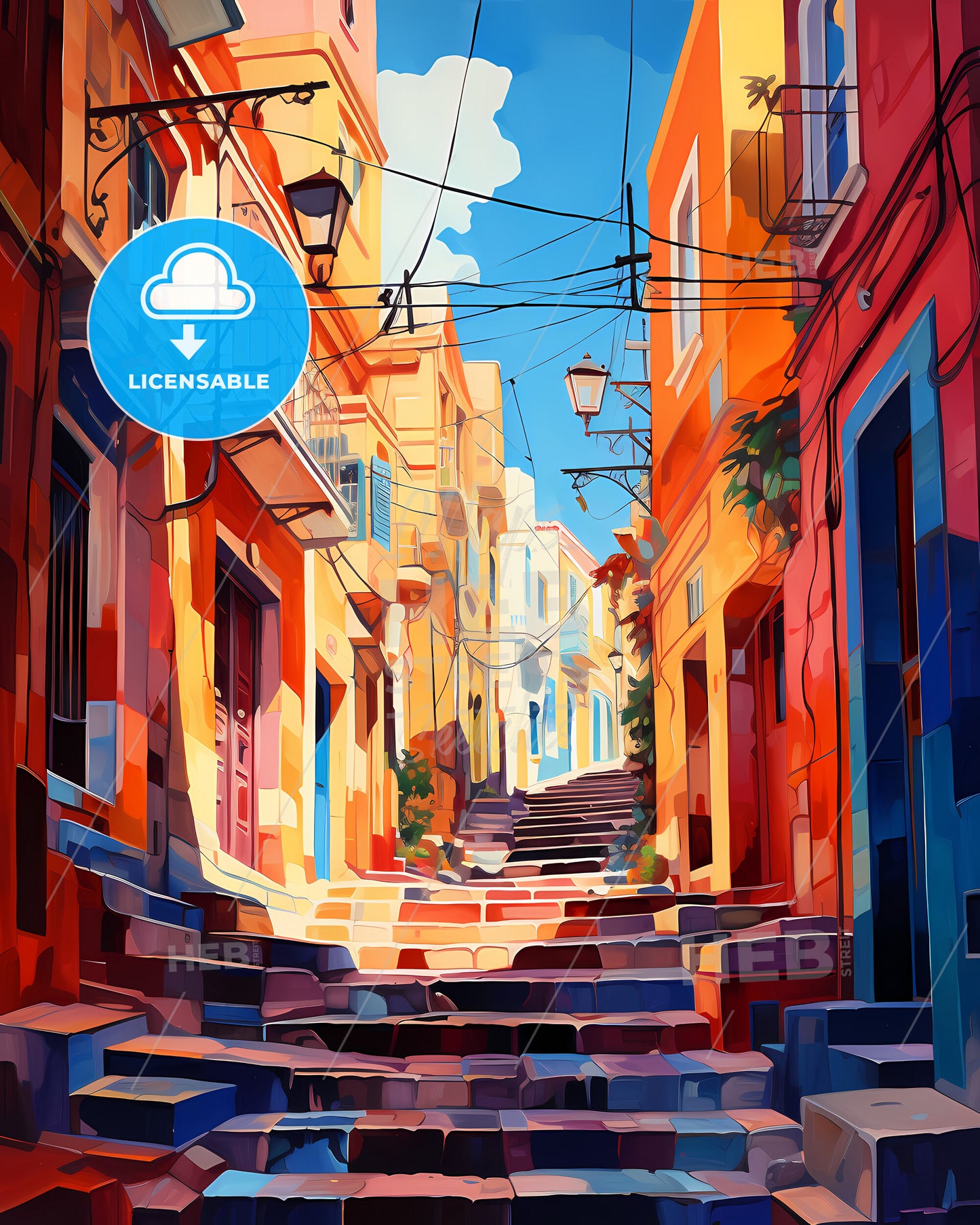 Heraklion, Greece - A Colorful Alley With Stairs And Buildings