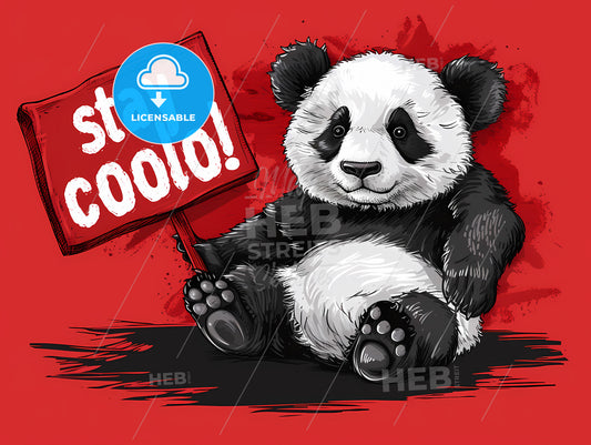 Cute Cool Animal With Big Letters Stay Cool Vector Art - A Panda Holding A Sign