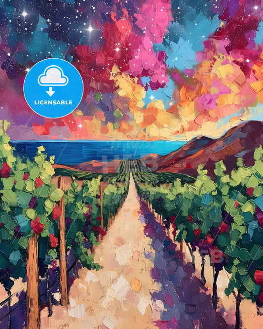 Valle De Guadalupe, Mexico - A Painting Of A Vineyard