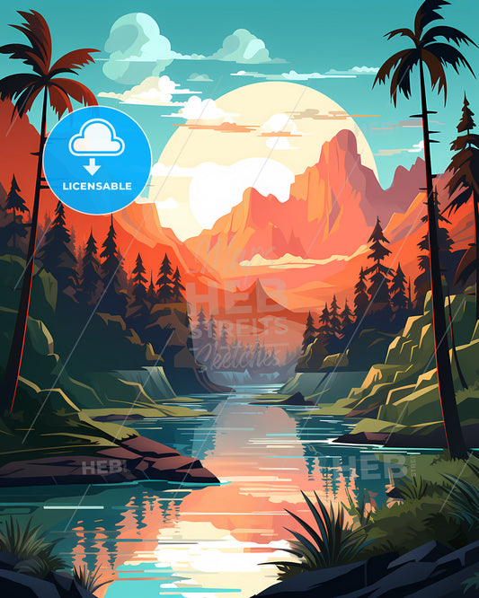 French Polynesia, France - A River With Trees And Mountains In The Background