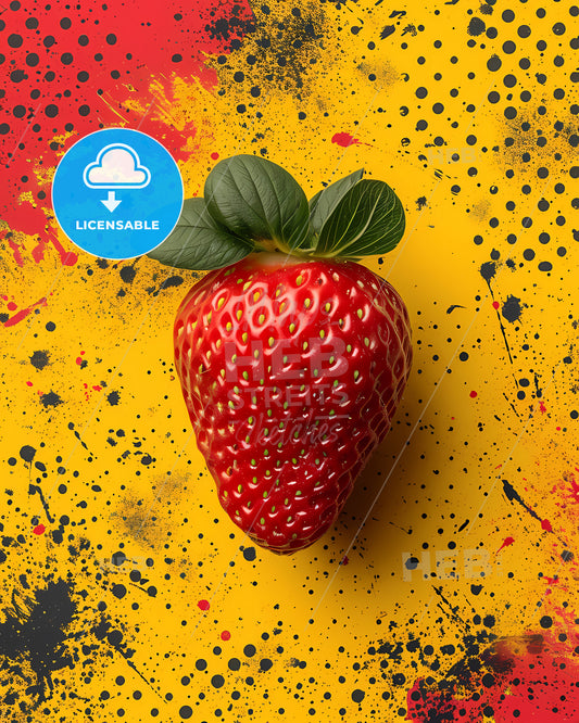The Flat Vector Strawberry Illustration - A Strawberry On A Yellow Background