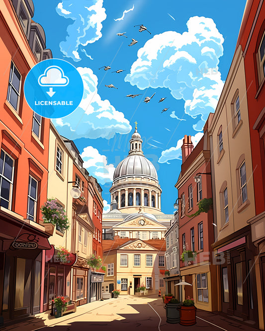 Southampton, England - A Street With A Dome And Buildings