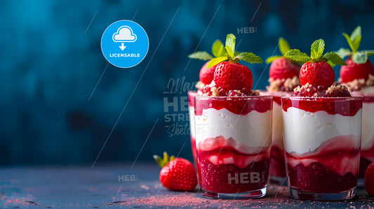 Strawberry Dessert With Cream Cheese And Jam In Glasses - A Group Of Glasses With Strawberries And Cream