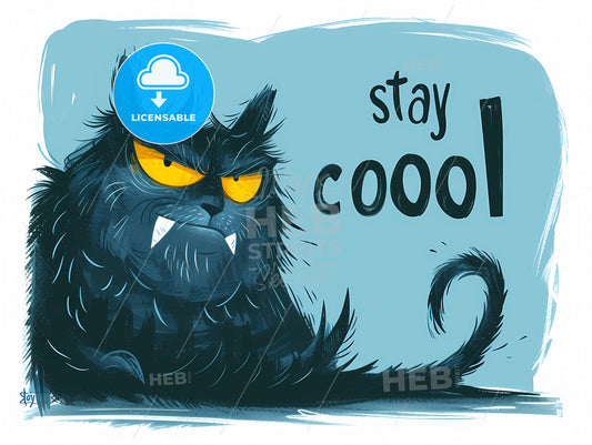 Cute Cool Animal With Big Letters Stay Cool Vector Art - A Cartoon Of A Black Cat