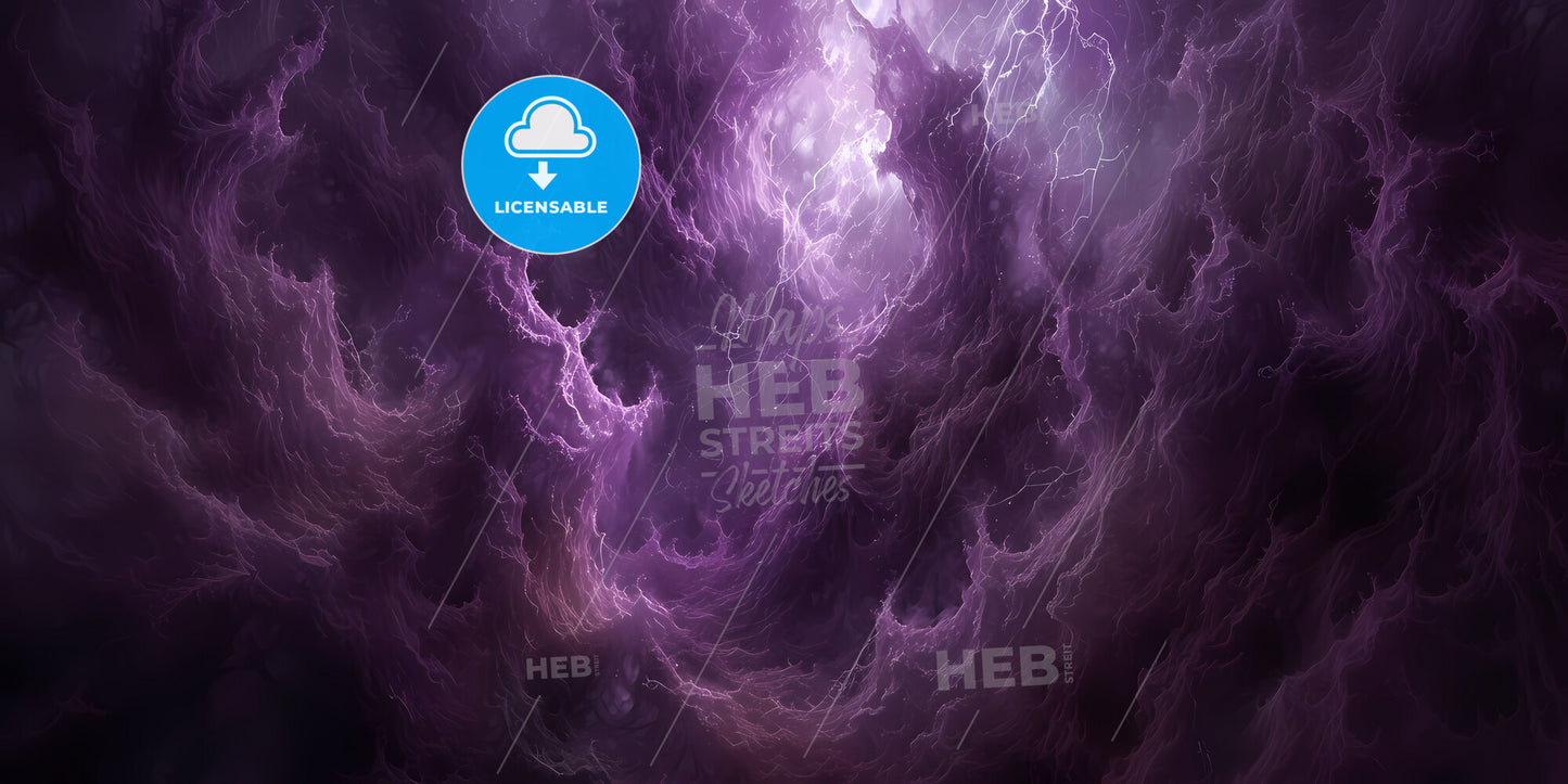 Digital Illustration Of Aurora Borealis, Abstract Background - A Purple Cloud With Lightning