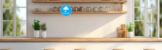 Outstanding Banner For Kitchen Wall Art - A Shelf With Glass Jars And Spices On It