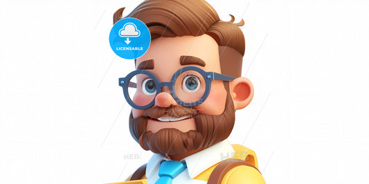 Cartoon Character Young Caucasian Man Isolated On Blue Background - A Cartoon Character With Glasses And A Beard