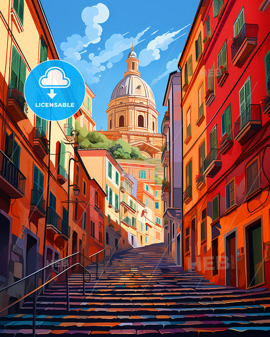 Genoa, Italy - A Steep Staircase In A City