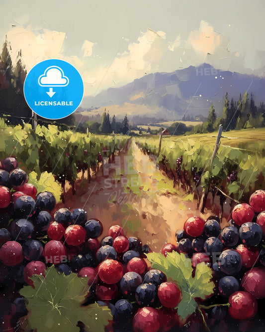 Willamette Valley, Usa - A Painting Of Grapes In A Vineyard